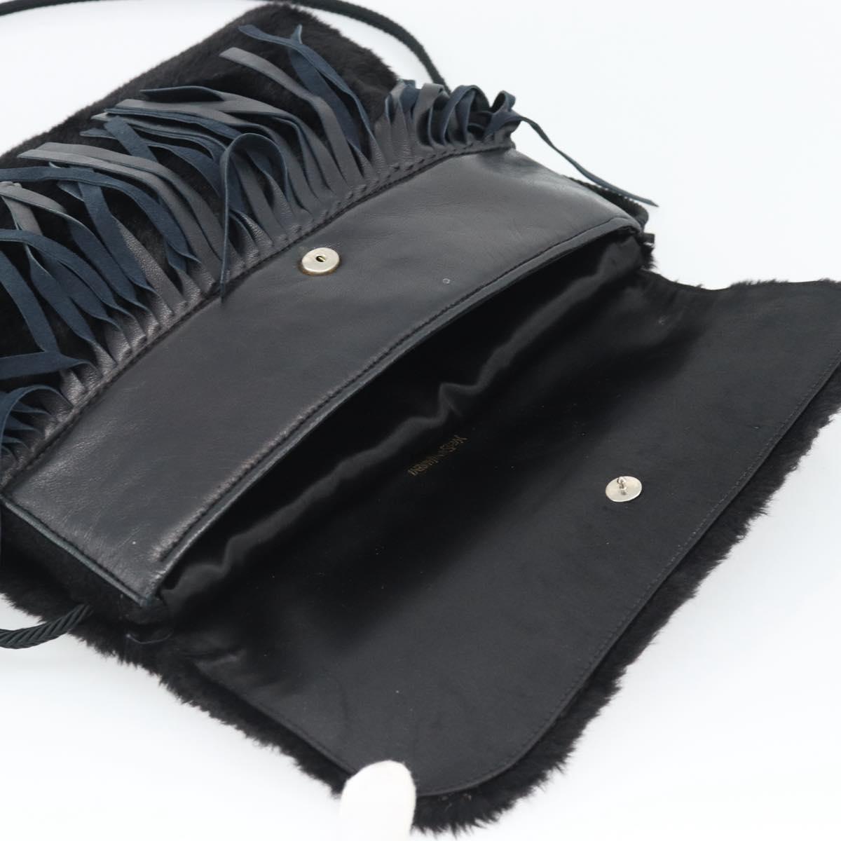 SAINT LAURENT Shoulder Bag Fur Black Auth 196145A