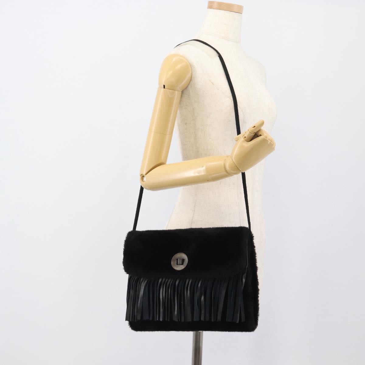 SAINT LAURENT Shoulder Bag Fur Black Auth 196145A