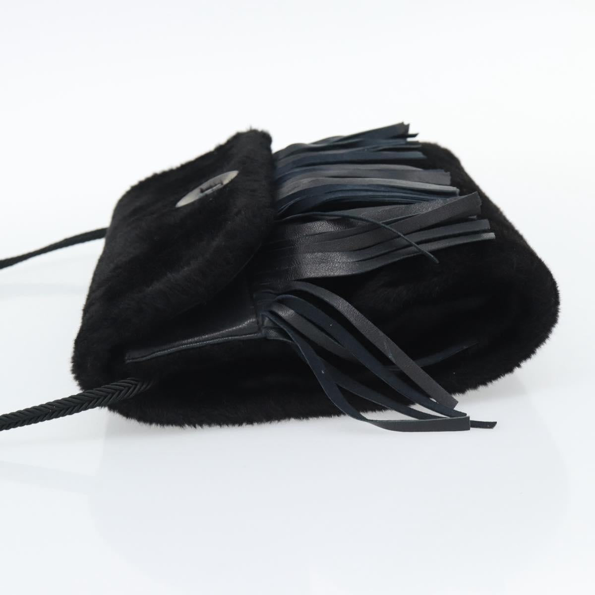 SAINT LAURENT Shoulder Bag Fur Black Auth 196145A
