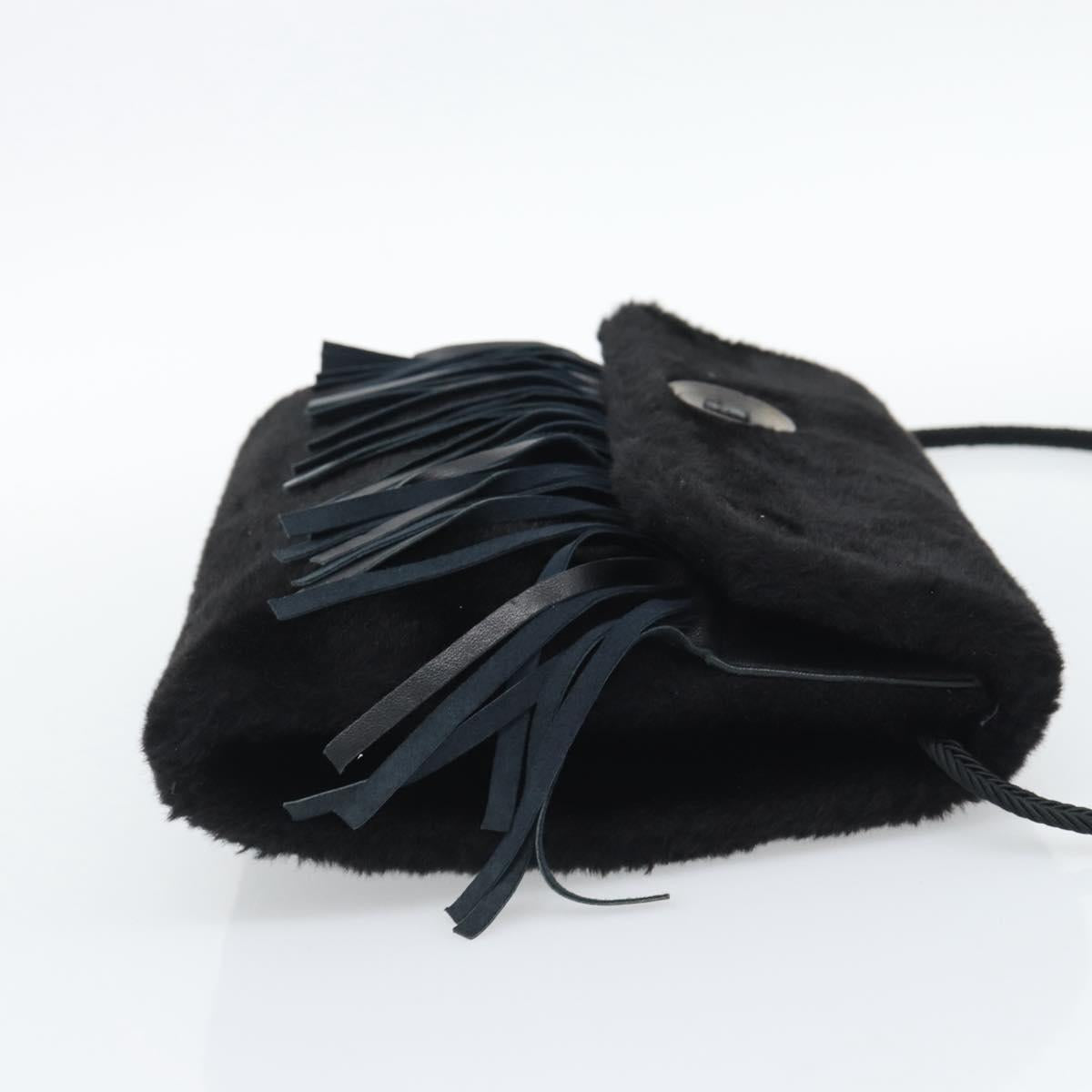 SAINT LAURENT Shoulder Bag Fur Black Auth 196145A