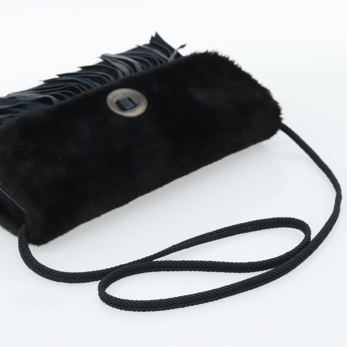 SAINT LAURENT Shoulder Bag Fur Black Auth 196145A