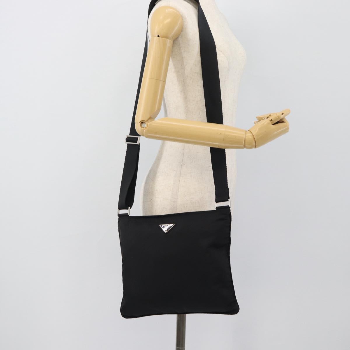PRADA Shoulder Bag Nylon Black Silver Auth 196147A
