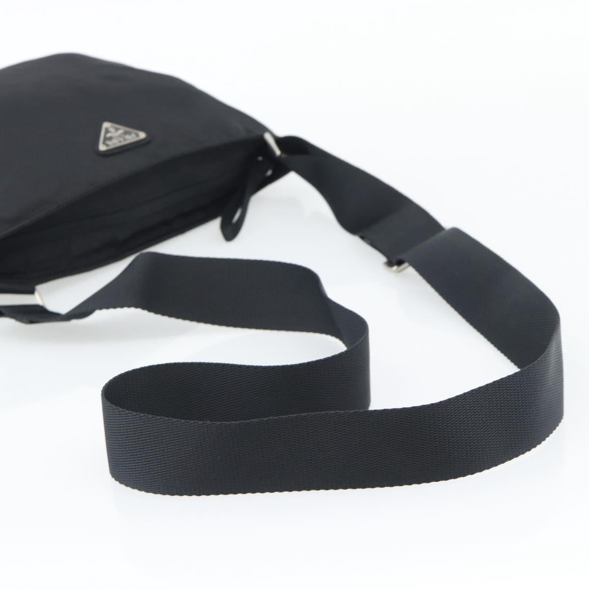 PRADA Shoulder Bag Nylon Black Silver Auth 196147A