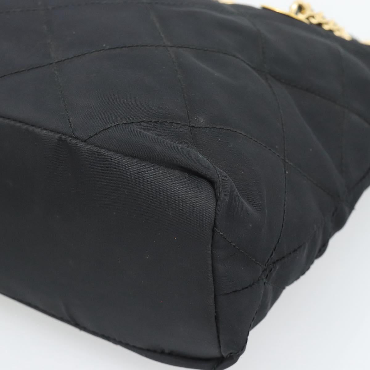 PRADA Chain Shoulder Bag Nylon Black Gold Tone Auth 196148A