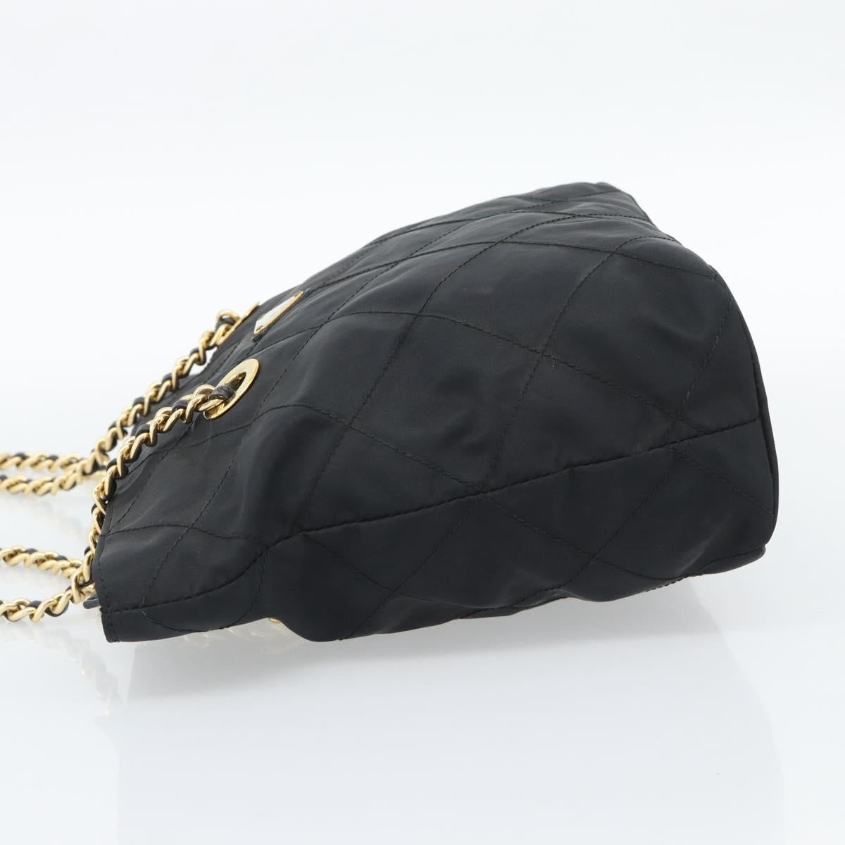 PRADA Chain Shoulder Bag Nylon Black Gold Tone Auth 196148A
