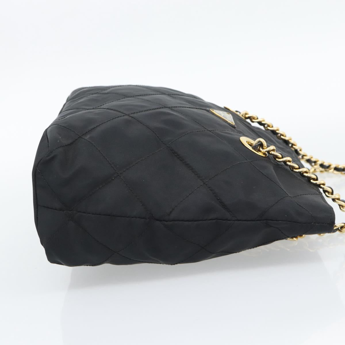 PRADA Chain Shoulder Bag Nylon Black Gold Tone Auth 196148A