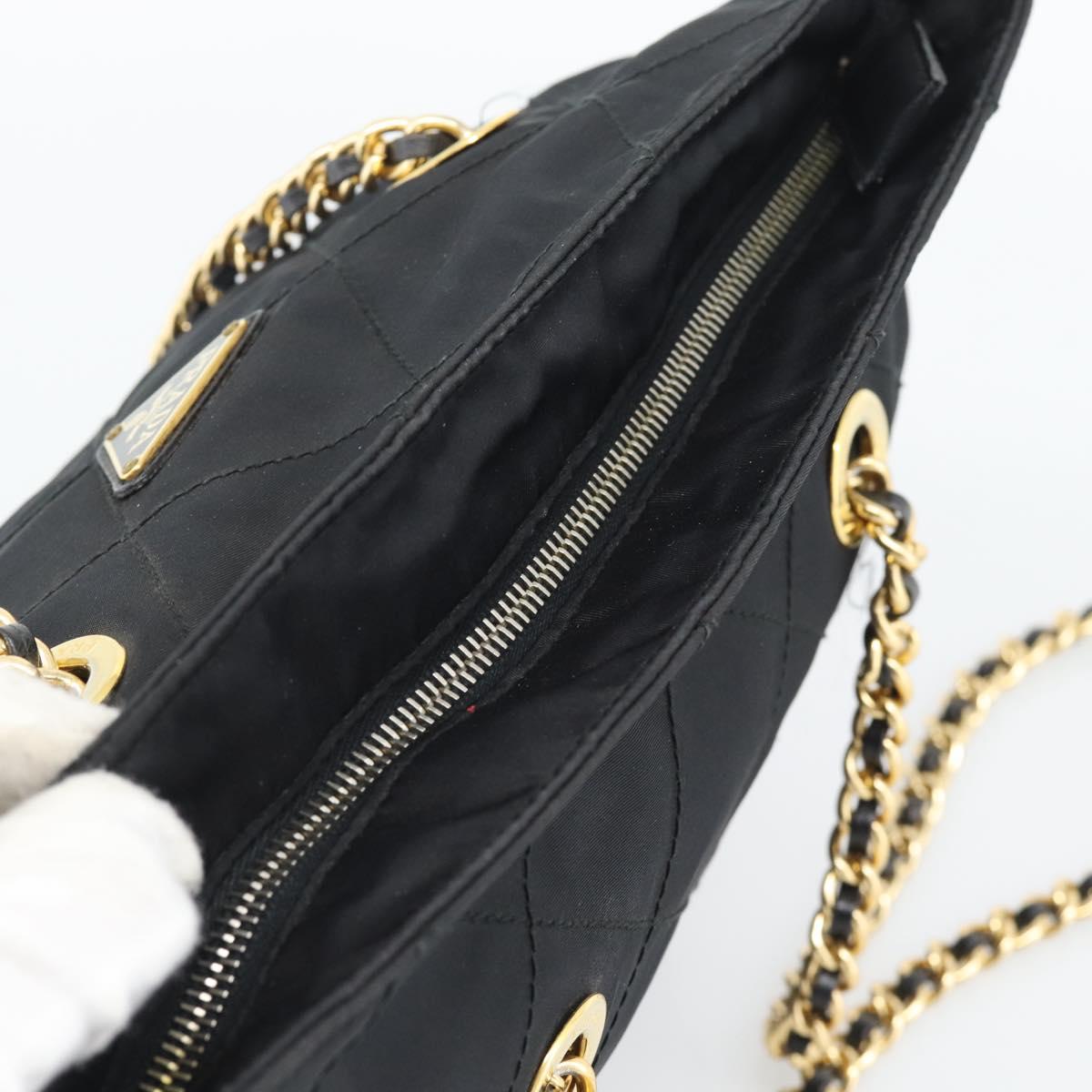PRADA Chain Shoulder Bag Nylon Black Gold Tone Auth 196148A