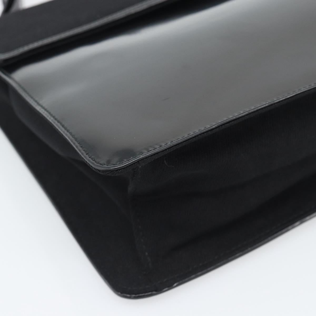PRADA Hand Bag Patent Black Silver Auth 196149A
