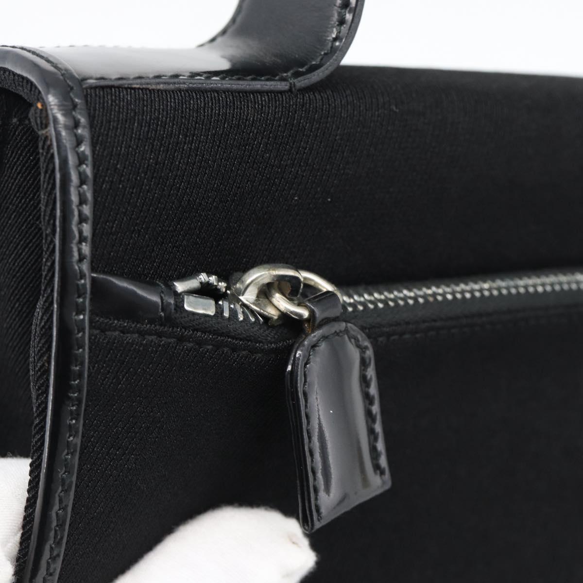 PRADA Hand Bag Patent Black Silver Auth 196149A