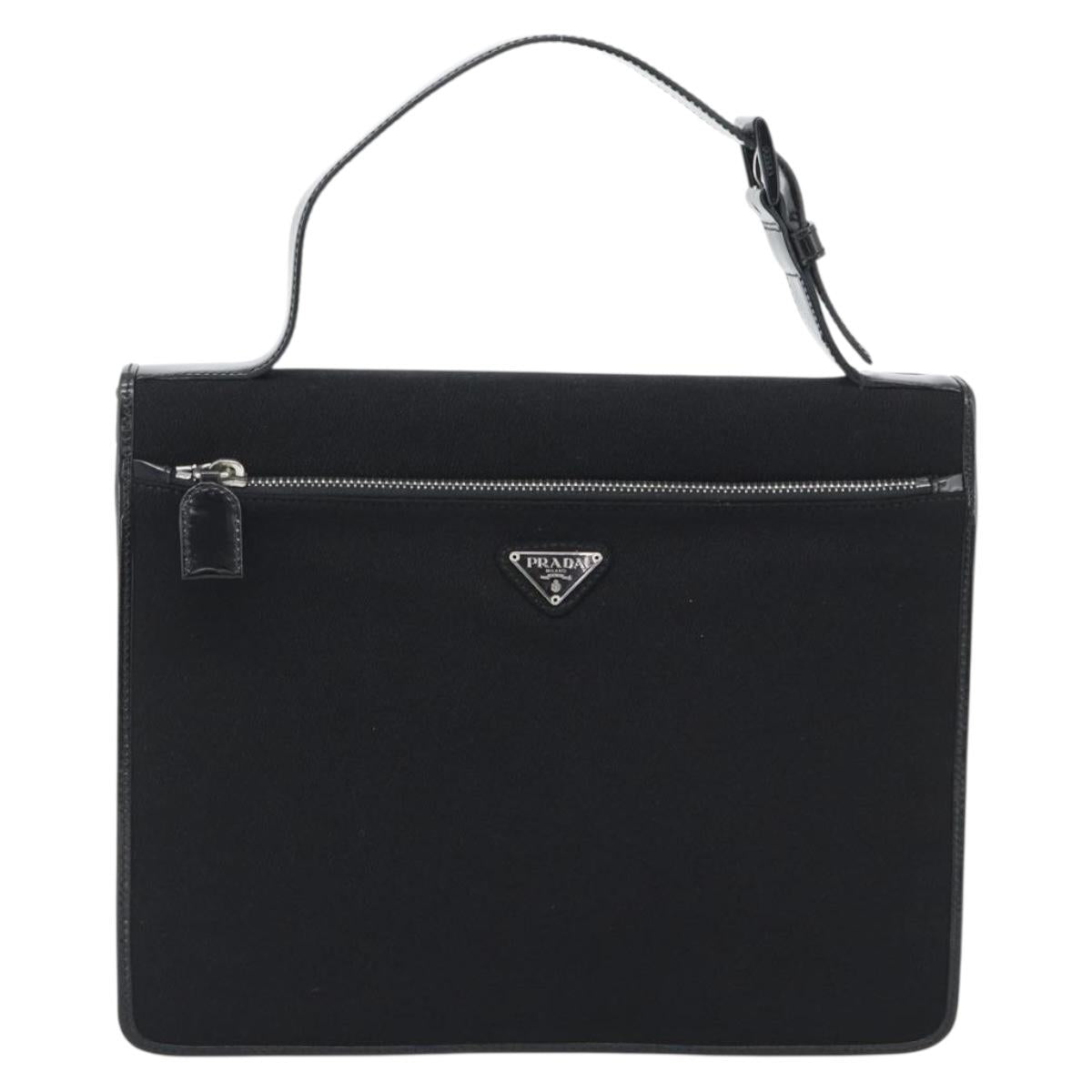 PRADA Hand Bag Patent Black Silver Auth 196149A