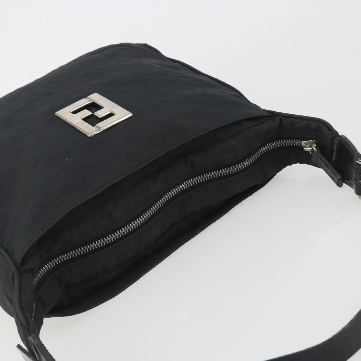 FENDI Zucca Canvas Shoulder Bag Black Silver Auth 196150