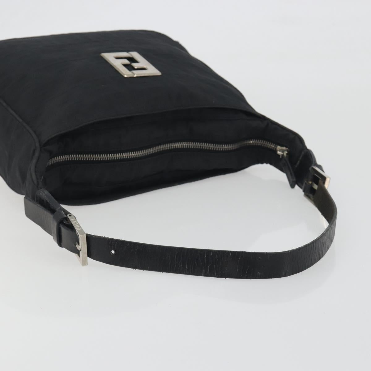 FENDI Zucca Canvas Shoulder Bag Black Silver Auth 196150