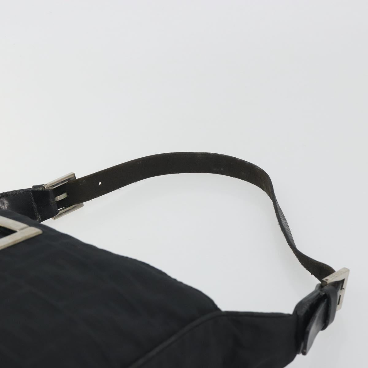 FENDI Zucca Canvas Shoulder Bag Black Silver Auth 196150