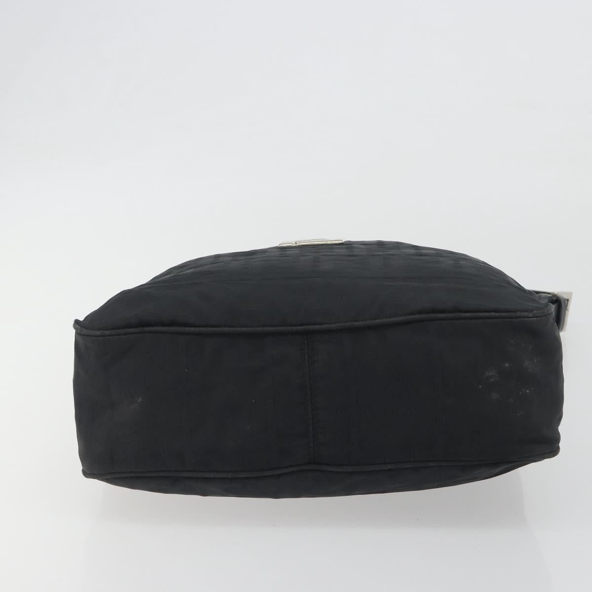 FENDI Zucca Canvas Shoulder Bag Black Silver Auth 196150