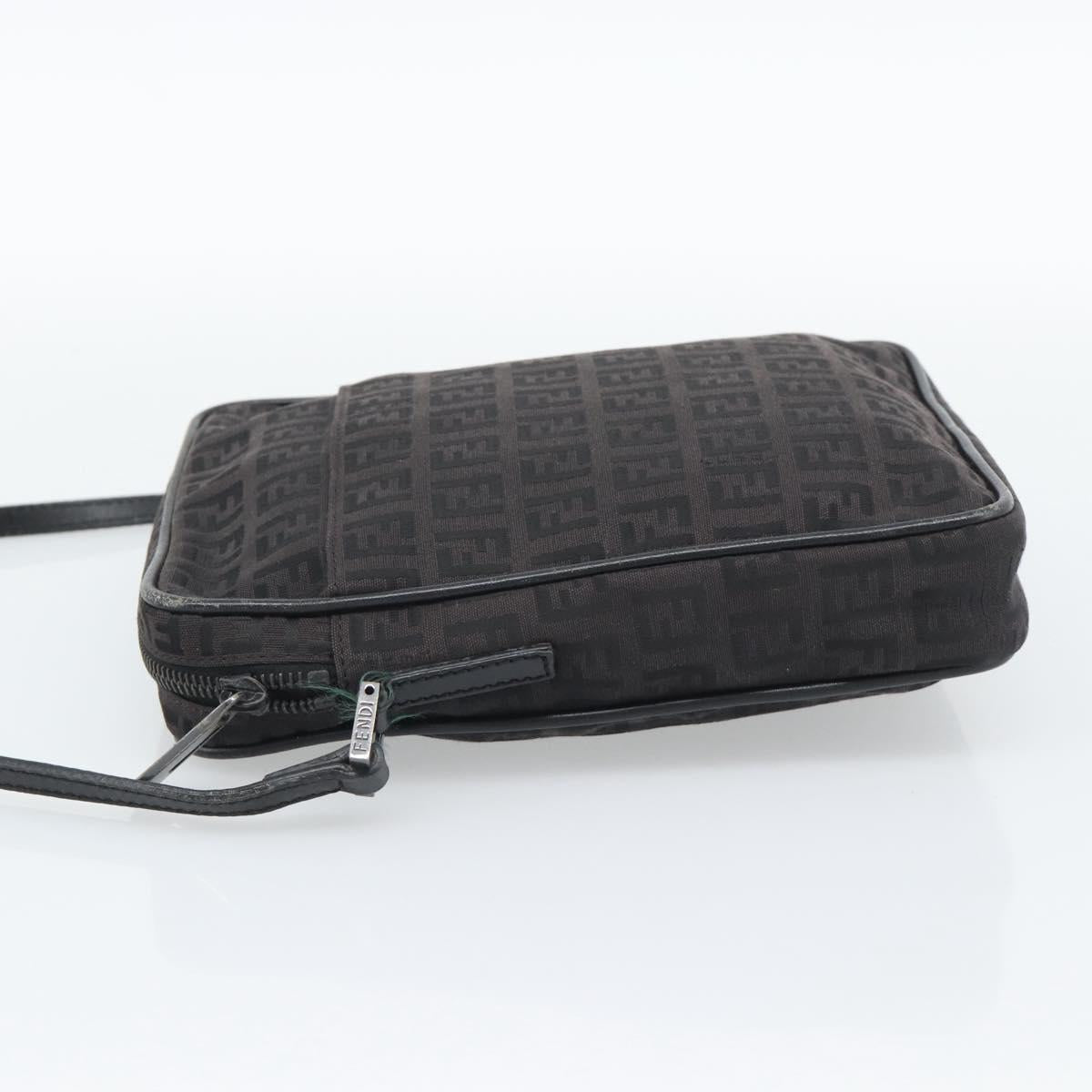 FENDI Zucchino Canvas Shoulder Bag Black Silver 8BT053 Auth 196151