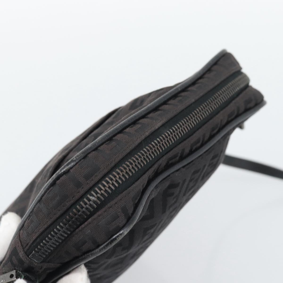 FENDI Zucchino Canvas Shoulder Bag Black Silver 8BT053 Auth 196151