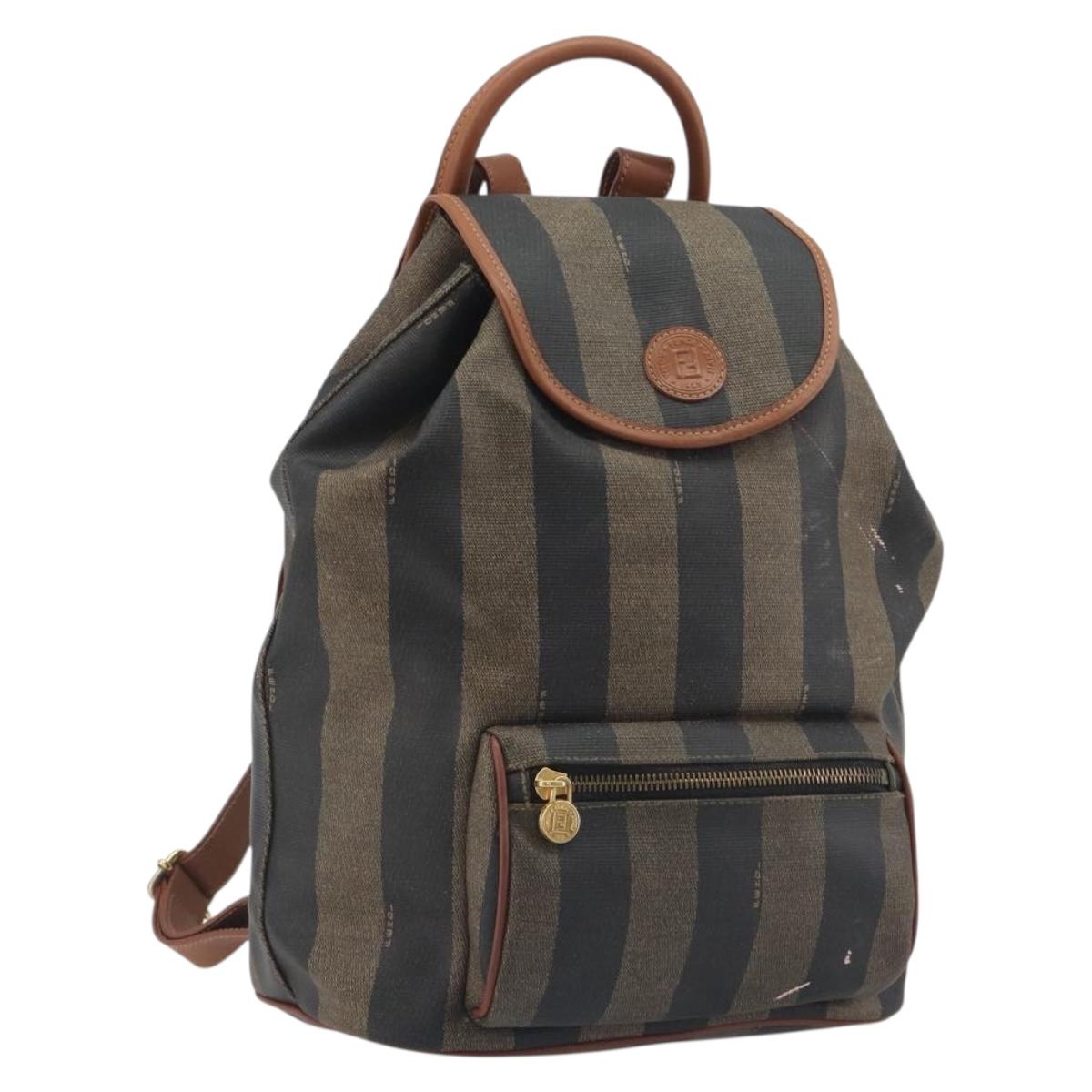 FENDI Pecan Backpack PVC Leather Brown Gold Tone Auth 196153