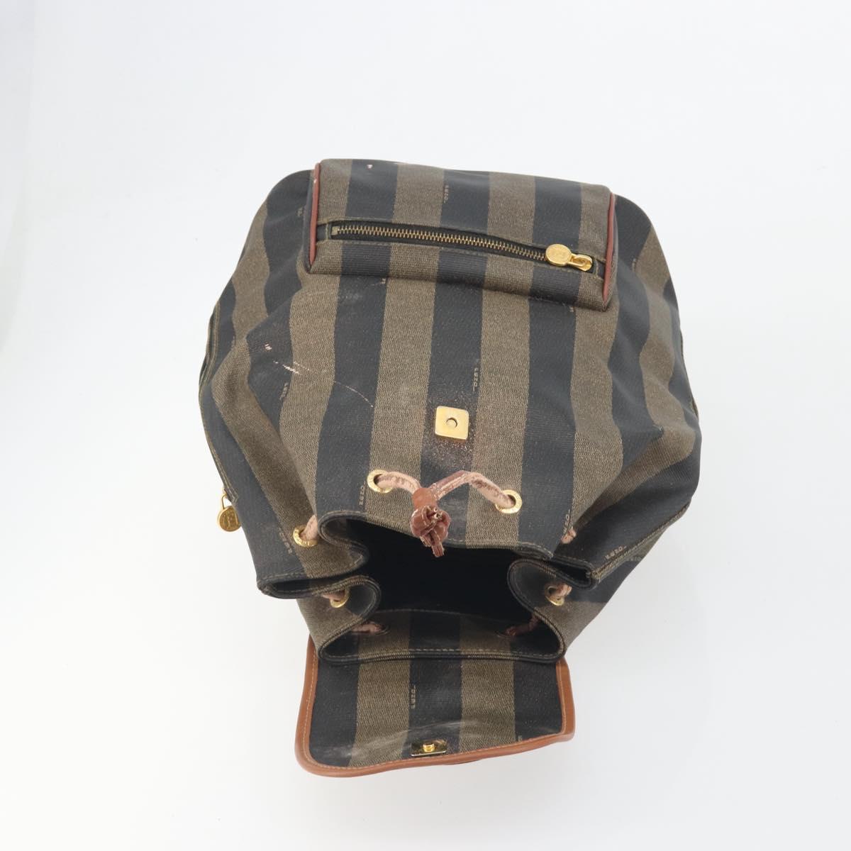 FENDI Pecan Backpack PVC Leather Brown Gold Tone Auth 196153