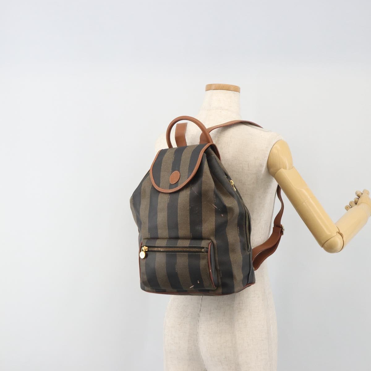 FENDI Pecan Backpack PVC Leather Brown Gold Tone Auth 196153