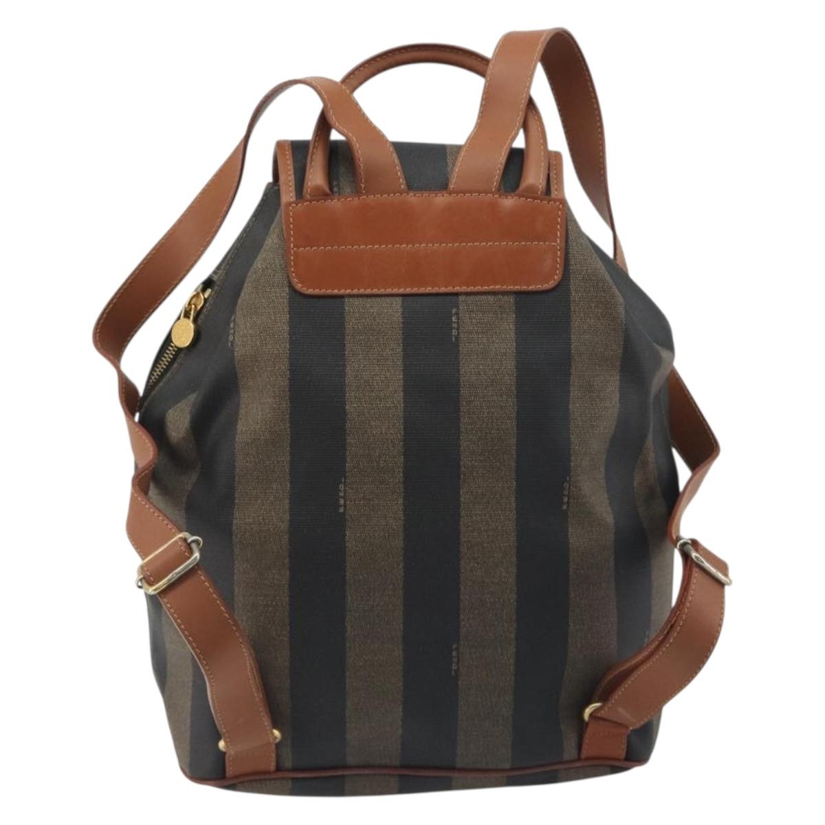 FENDI Pecan Backpack PVC Leather Brown Gold Tone Auth 196153
