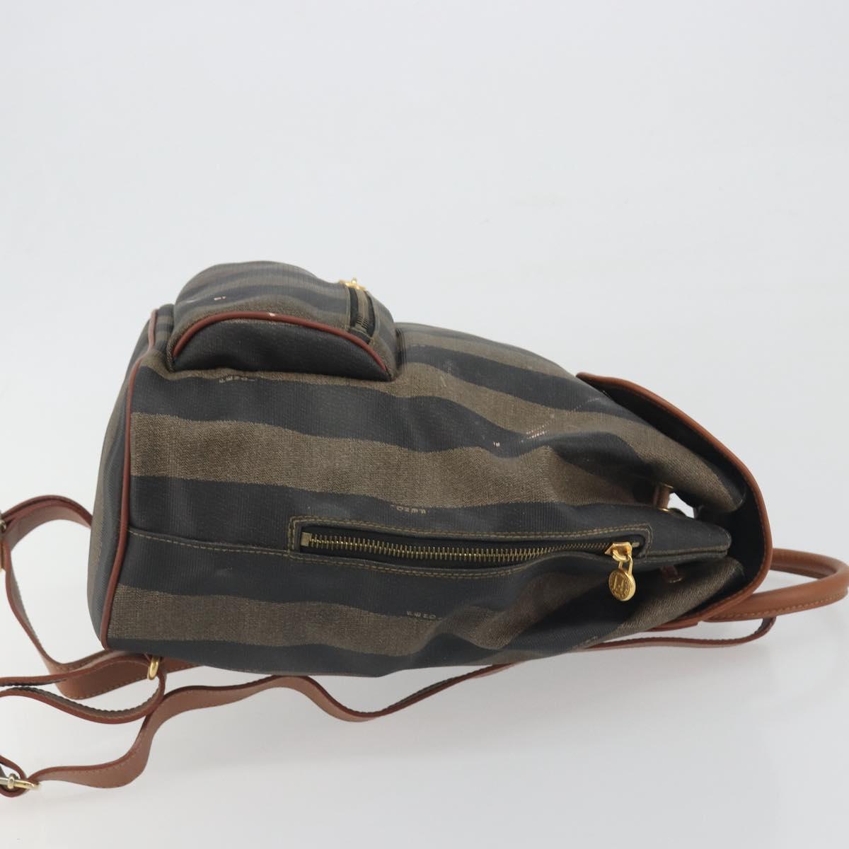 FENDI Pecan Backpack PVC Leather Brown Gold Tone Auth 196153
