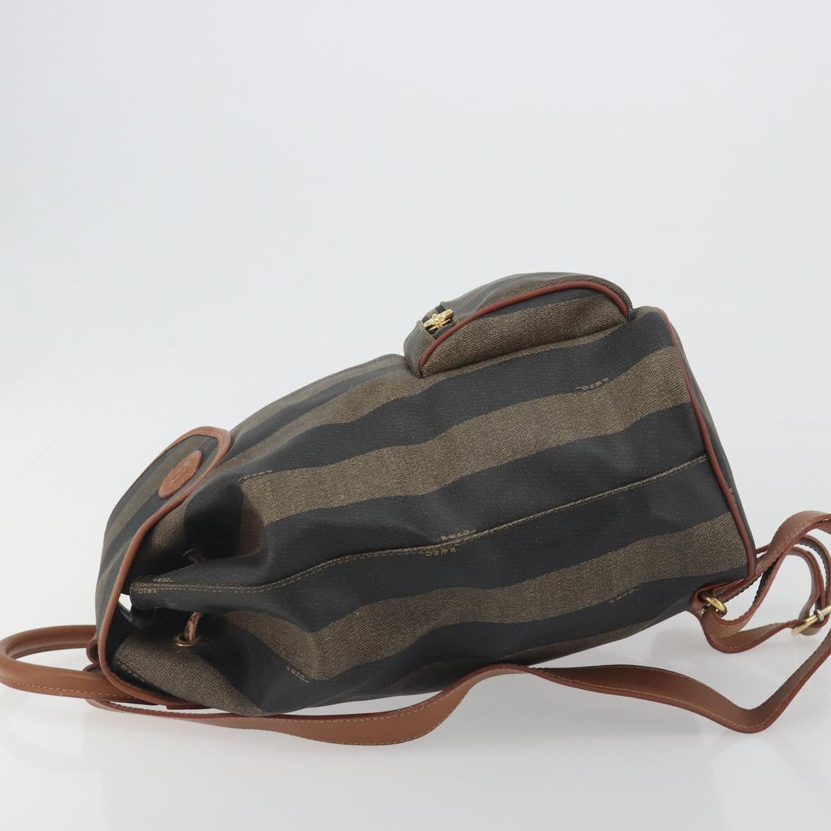 FENDI Pecan Backpack PVC Leather Brown Gold Tone Auth 196153