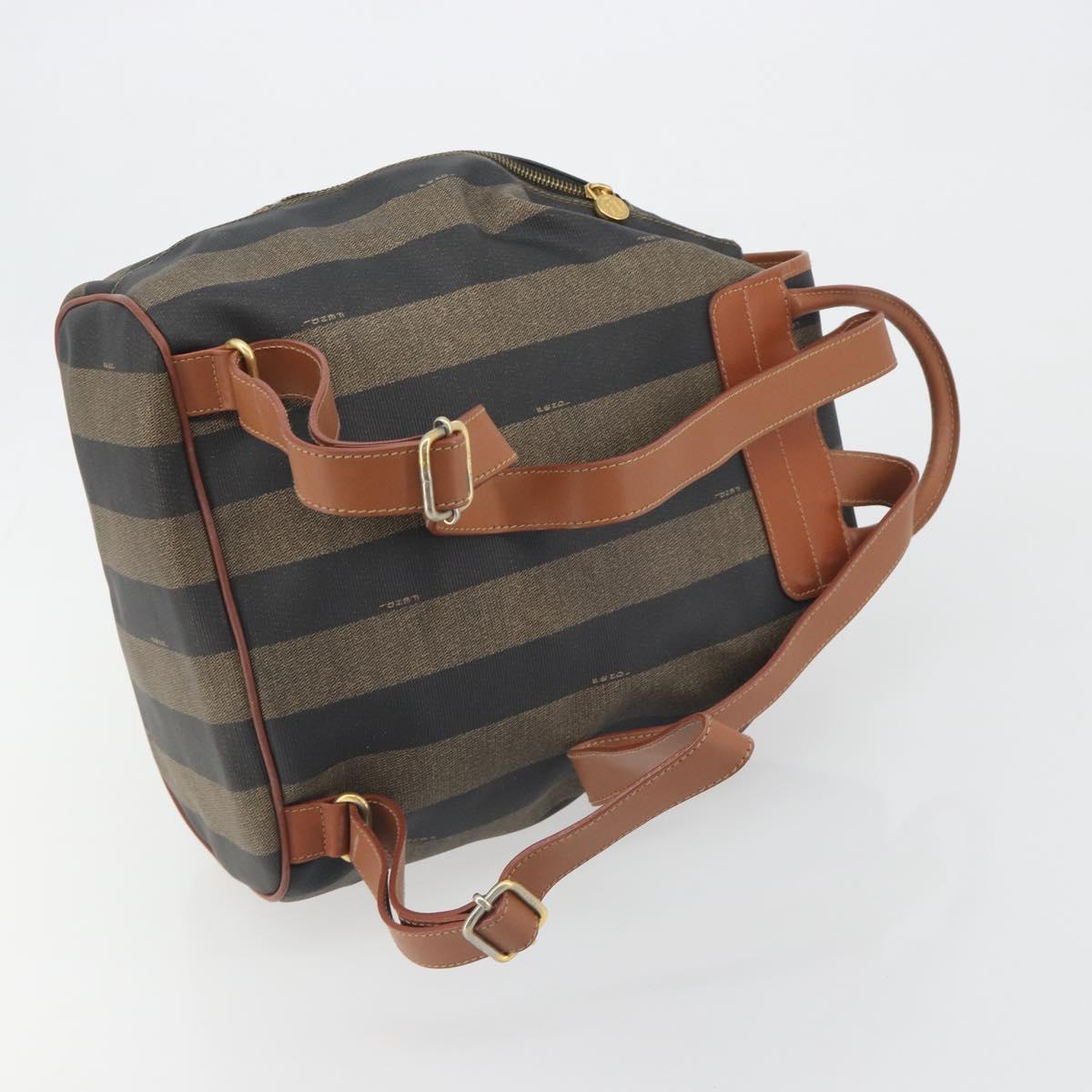 FENDI Pecan Backpack PVC Leather Brown Gold Tone Auth 196153