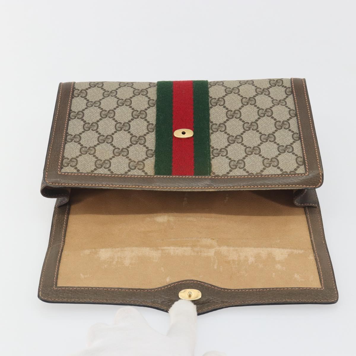 GUCCI GG Supreme Web Sherry Line Clutch Bag PVC Beige Gold 83.01.006 Auth 196154