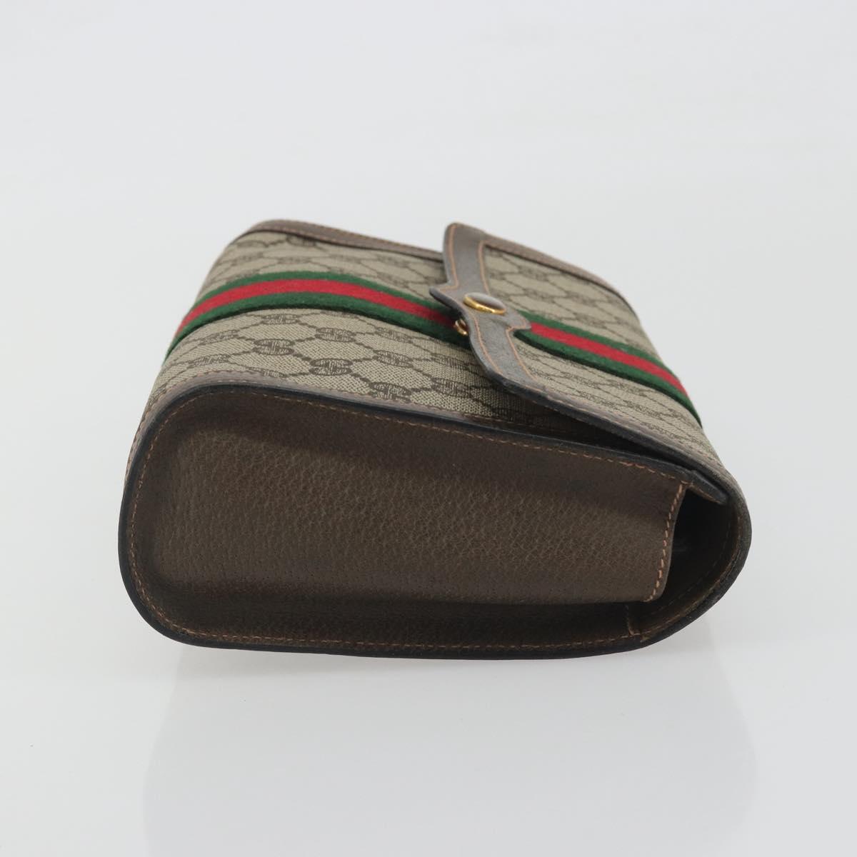 GUCCI GG Supreme Web Sherry Line Clutch Bag PVC Beige Gold 83.01.006 Auth 196154