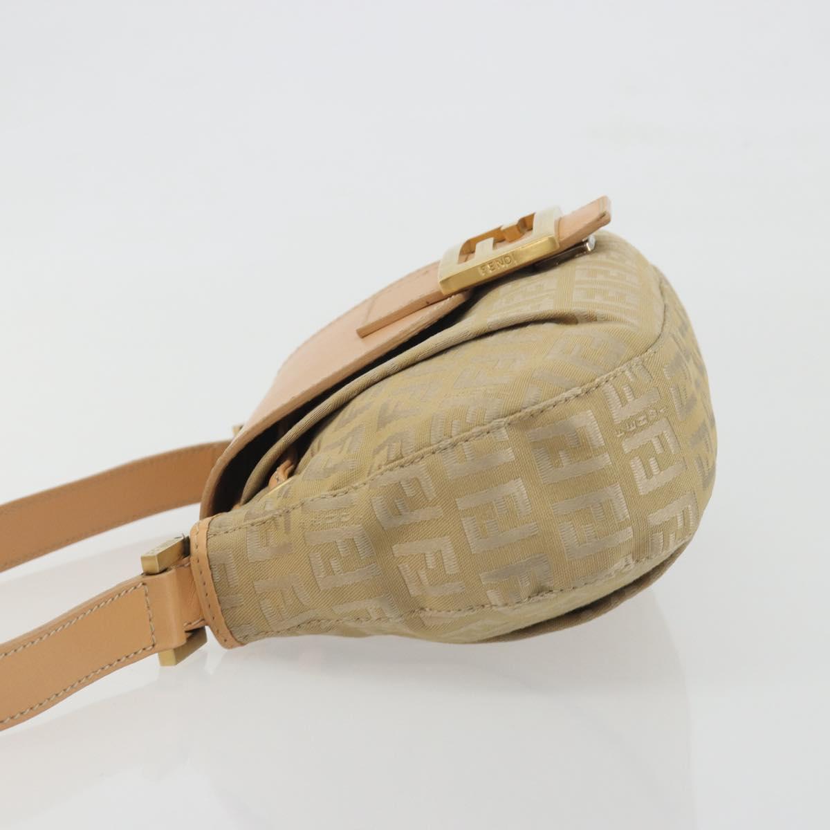 FENDI Zucchino Canvas Mamma Baguette Shoulder Bag Beige Gold Auth 196156V