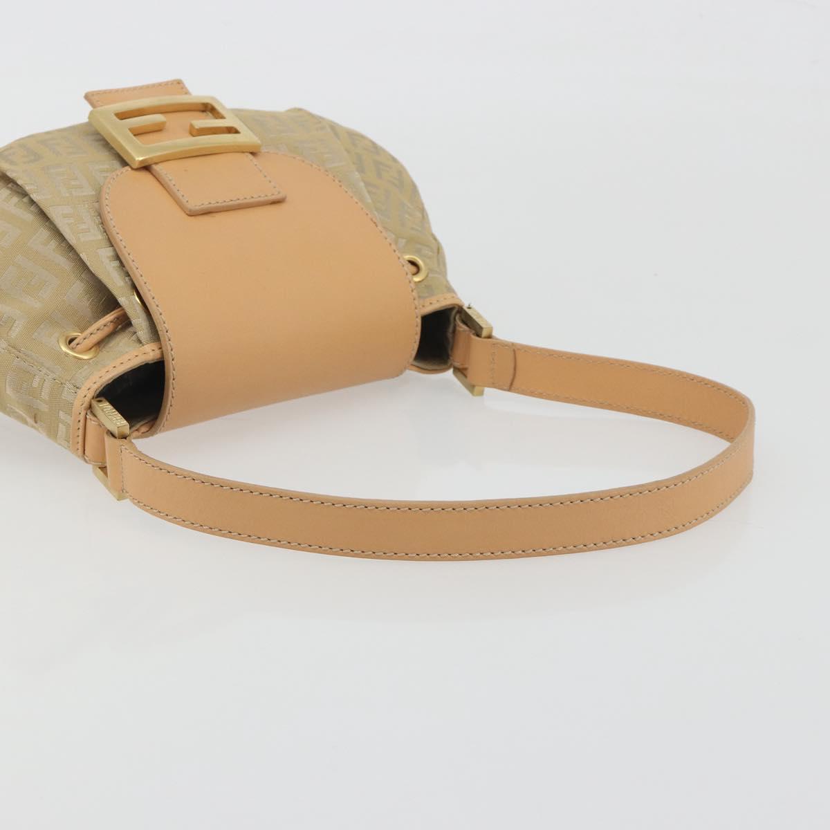 FENDI Zucchino Canvas Mamma Baguette Shoulder Bag Beige Gold Auth 196156V