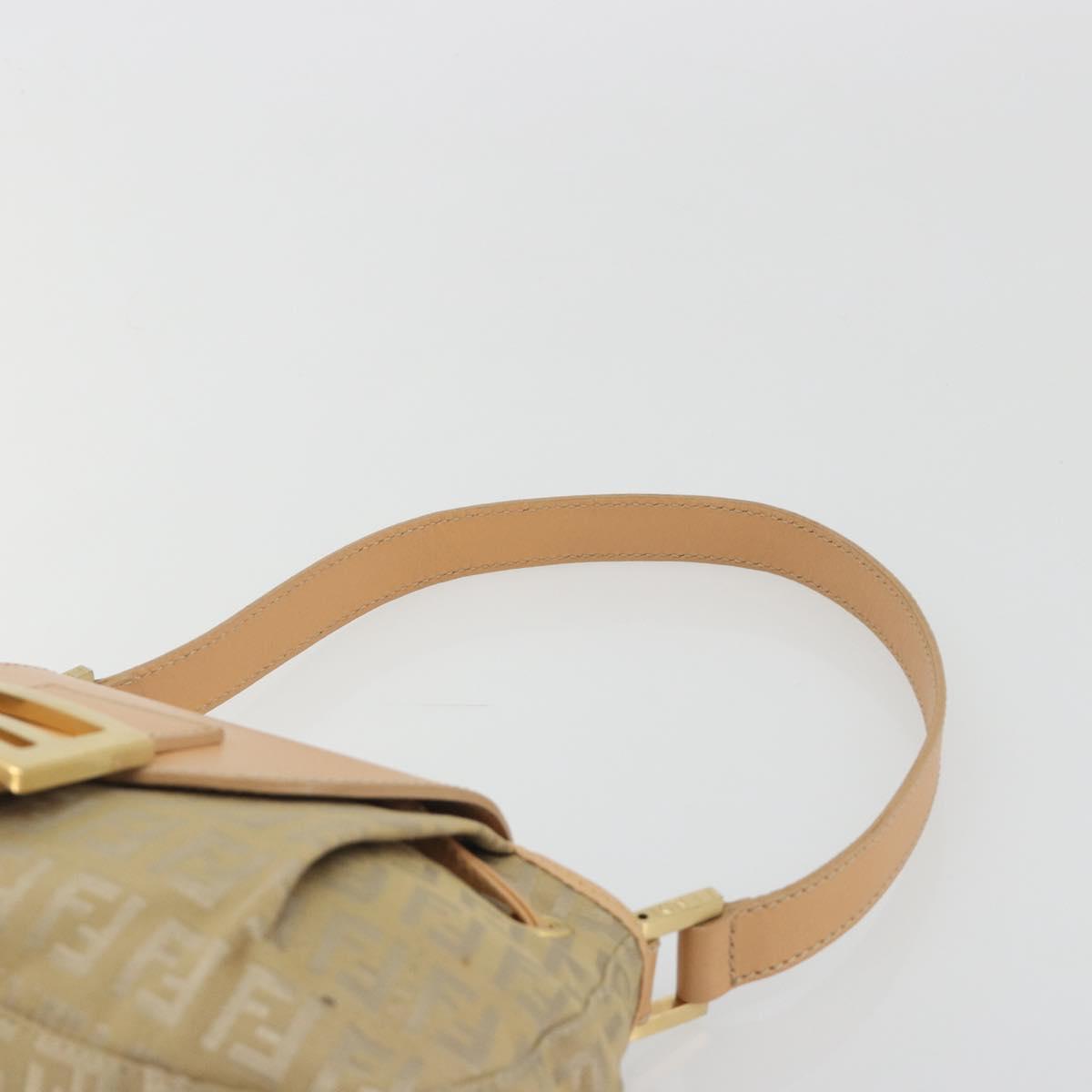 FENDI Zucchino Canvas Mamma Baguette Shoulder Bag Beige Gold Auth 196156V