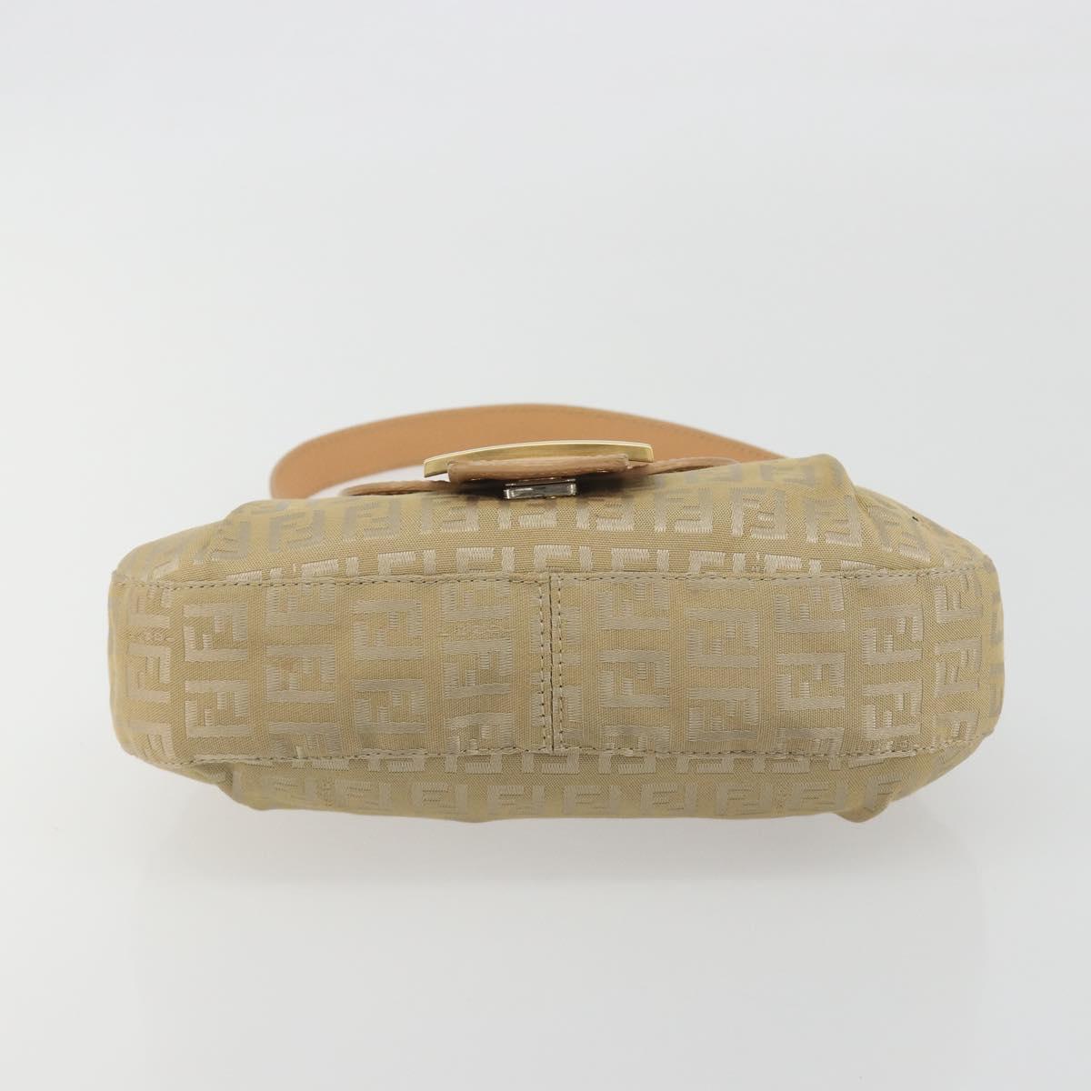 FENDI Zucchino Canvas Mamma Baguette Shoulder Bag Beige Gold Auth 196156V