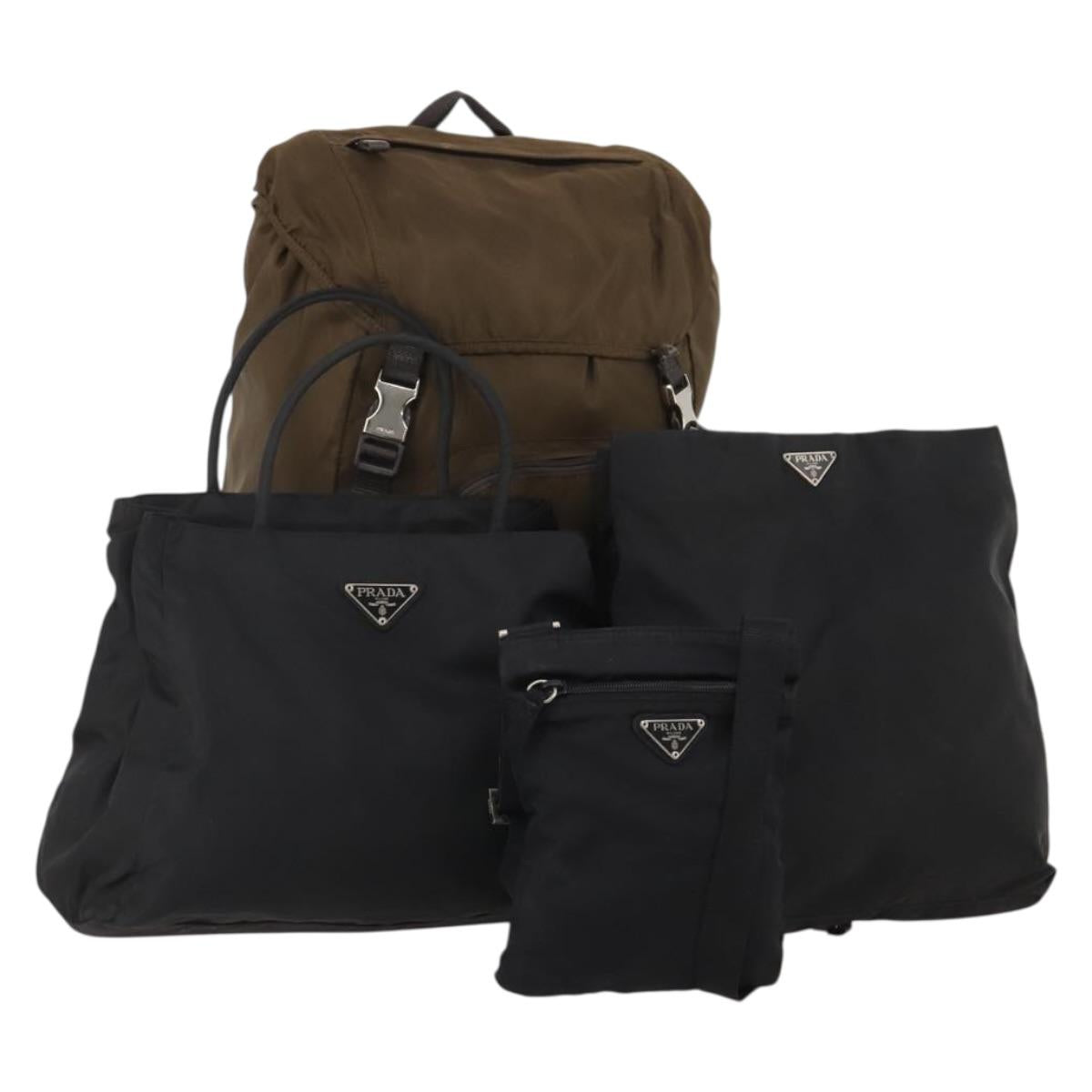 PRADA Shoulder Bag Nylon 4 Set Brown Black Auth 196164