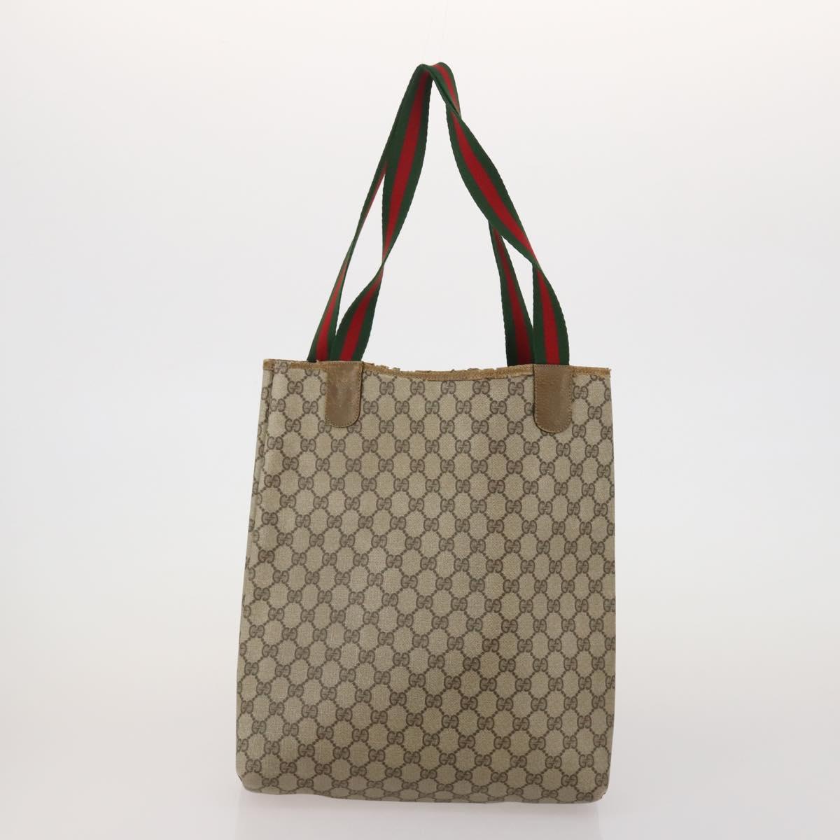 GUCCI GG Canvas GG Supreme Web Sherry Line Hand Bag PVC 3 Set Beige Auth 196165