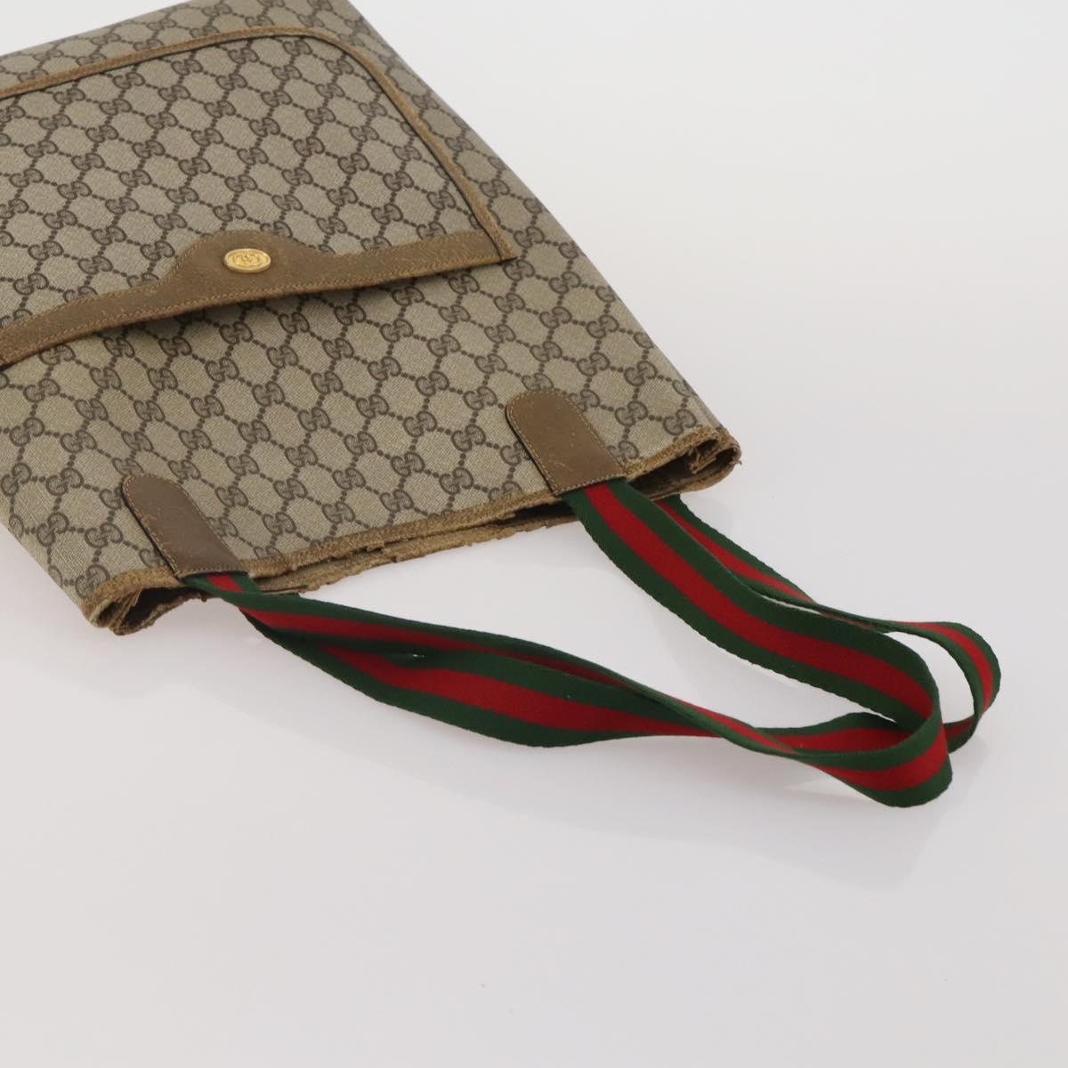 GUCCI GG Canvas GG Supreme Web Sherry Line Hand Bag PVC 3 Set Beige Auth 196165