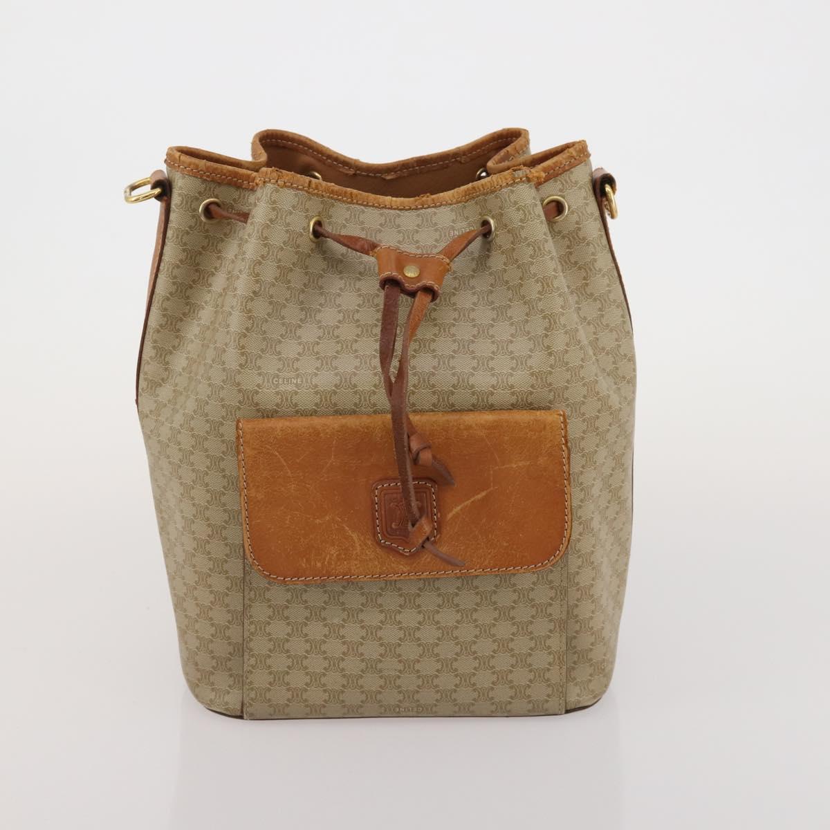 CELINE Macadam Canvas Shoulder Bag PVC Leather 3 Set Brown Beige Auth 196166