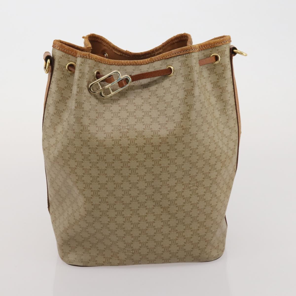 CELINE Macadam Canvas Shoulder Bag PVC Leather 3 Set Brown Beige Auth 196166