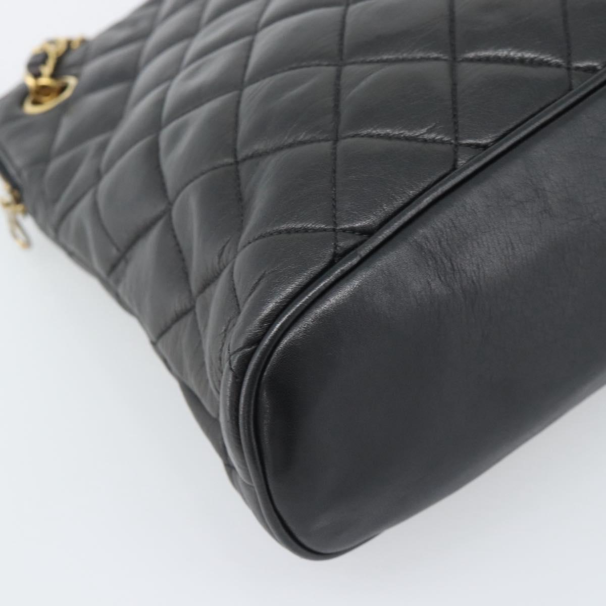 CHANEL Matelasse Chain Shoulder Bag Lamb Skin Black Gold Tone CC Auth 196177