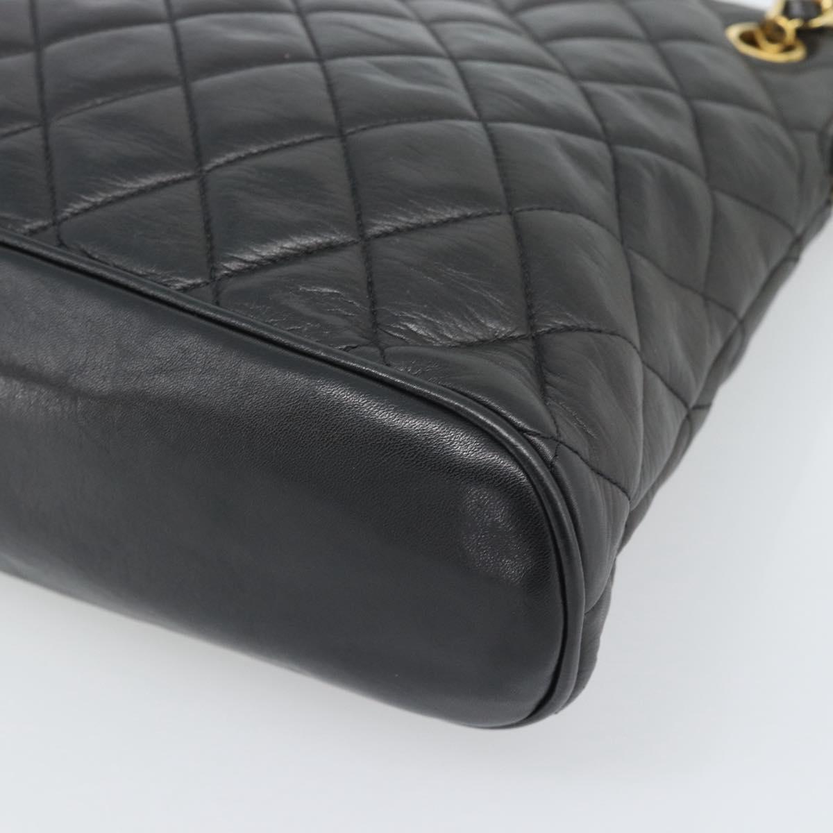 CHANEL Matelasse Chain Shoulder Bag Lamb Skin Black Gold Tone CC Auth 196177