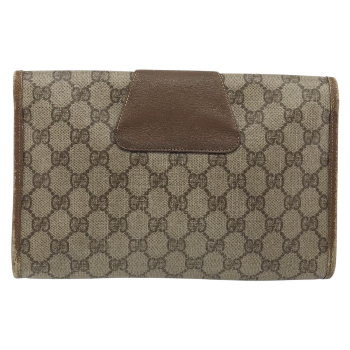 GUCCI GG Supreme Web Sherry Line Clutch Bag PVC Beige Gold Tone Auth 196180