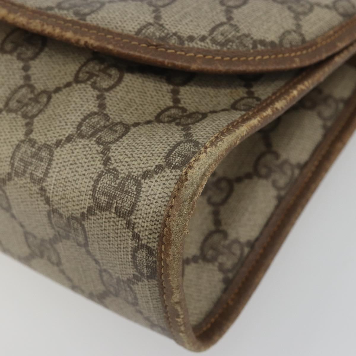 GUCCI GG Supreme Web Sherry Line Clutch Bag PVC Beige Gold Tone Auth 196180