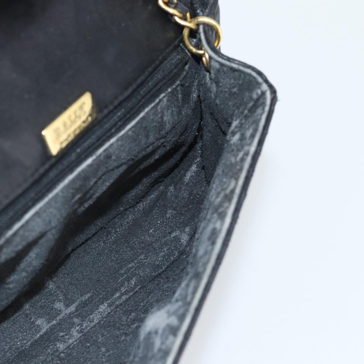 BALLY Chain Shoulder Bag Leather Black Gold Tone Auth 196184