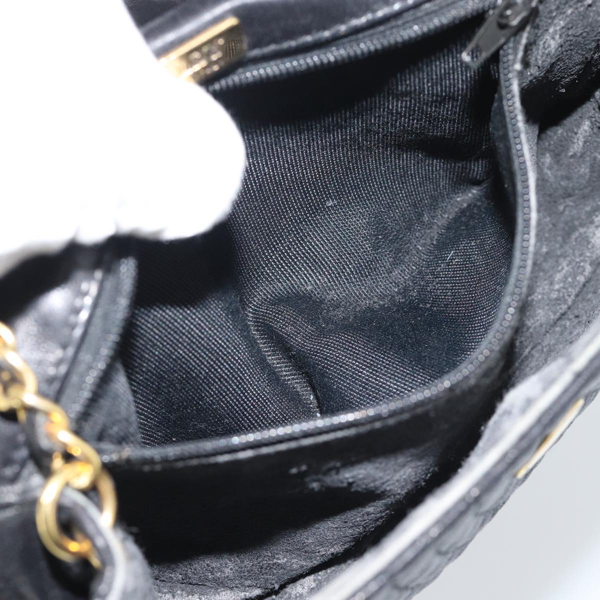 BALLY Chain Shoulder Bag Leather Black Gold Tone Auth 196184