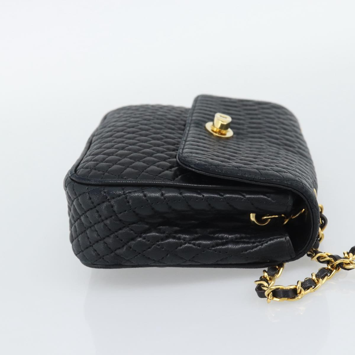 BALLY Chain Shoulder Bag Leather Black Gold Tone Auth 196184