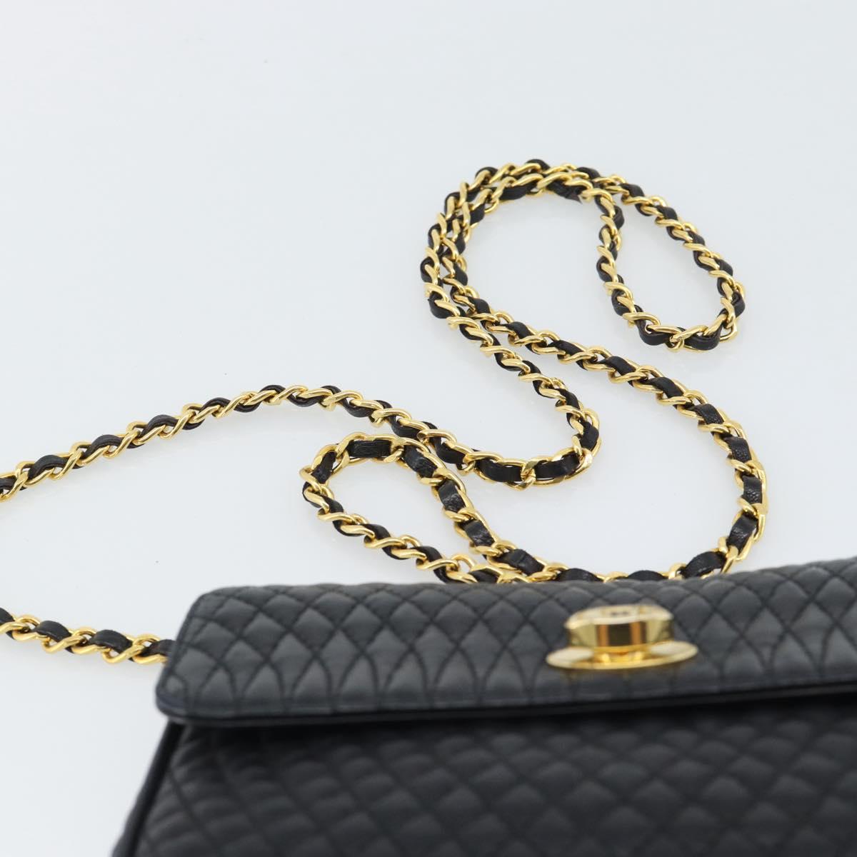 BALLY Chain Shoulder Bag Leather Black Gold Tone Auth 196184