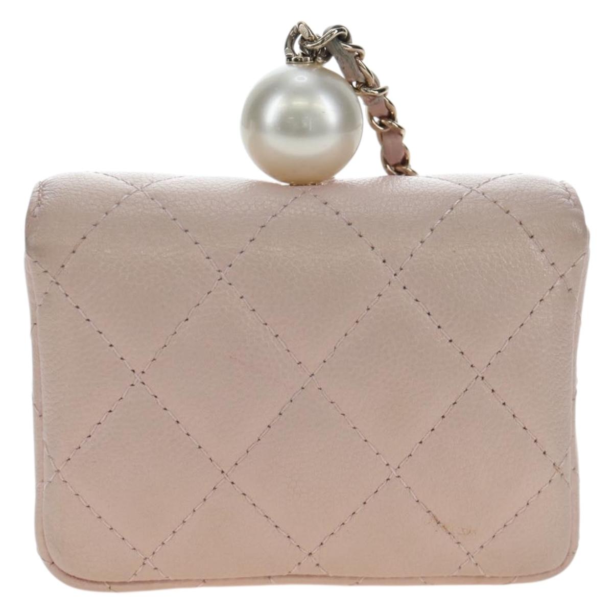 CHANEL Matelasse Chain Shoulder Pouch Caviar Skin Pink Gold Tone CC Auth 196186V