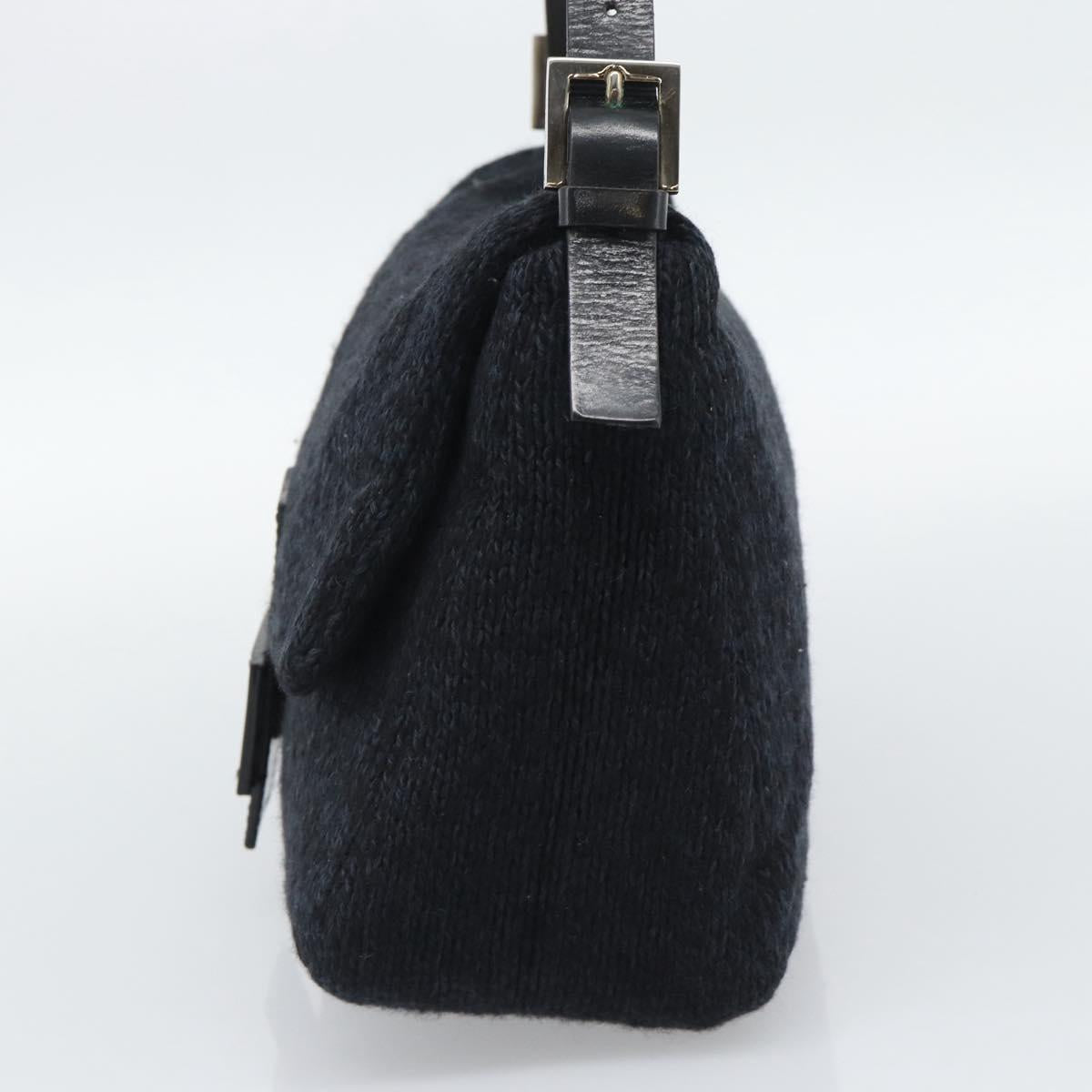 FENDI Mamma Baguette Shoulder Bag Wool Navy Silver Auth 196191