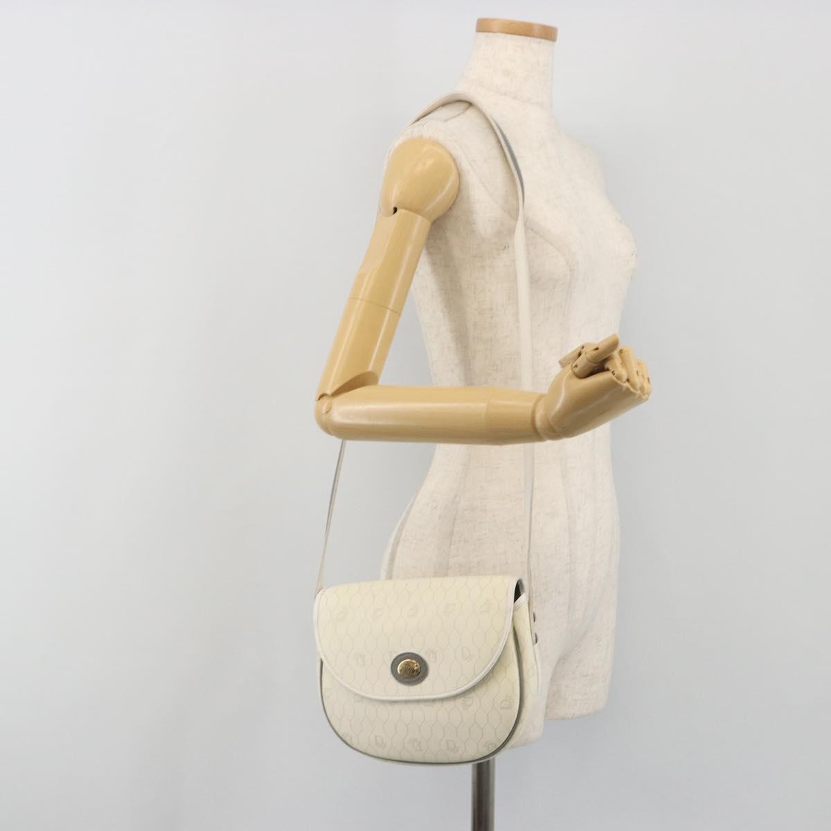 Christian Dior Honeycomb Shoulder Bag PVC Leather White Gold Tone Auth 196195