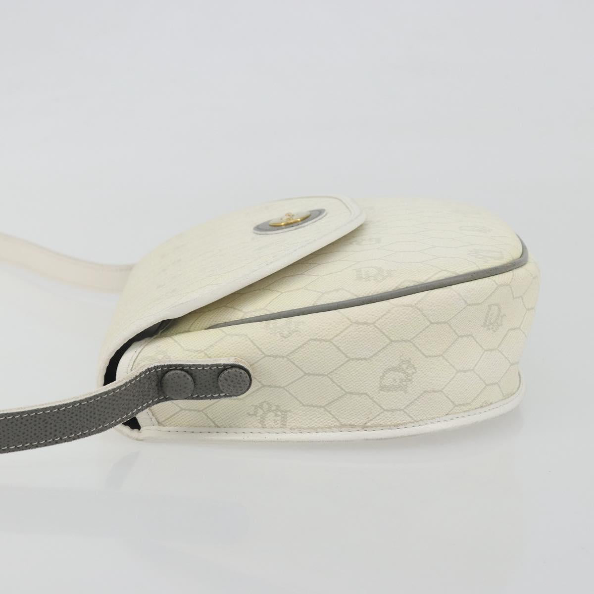 Christian Dior Honeycomb Shoulder Bag PVC Leather White Gold Tone Auth 196195